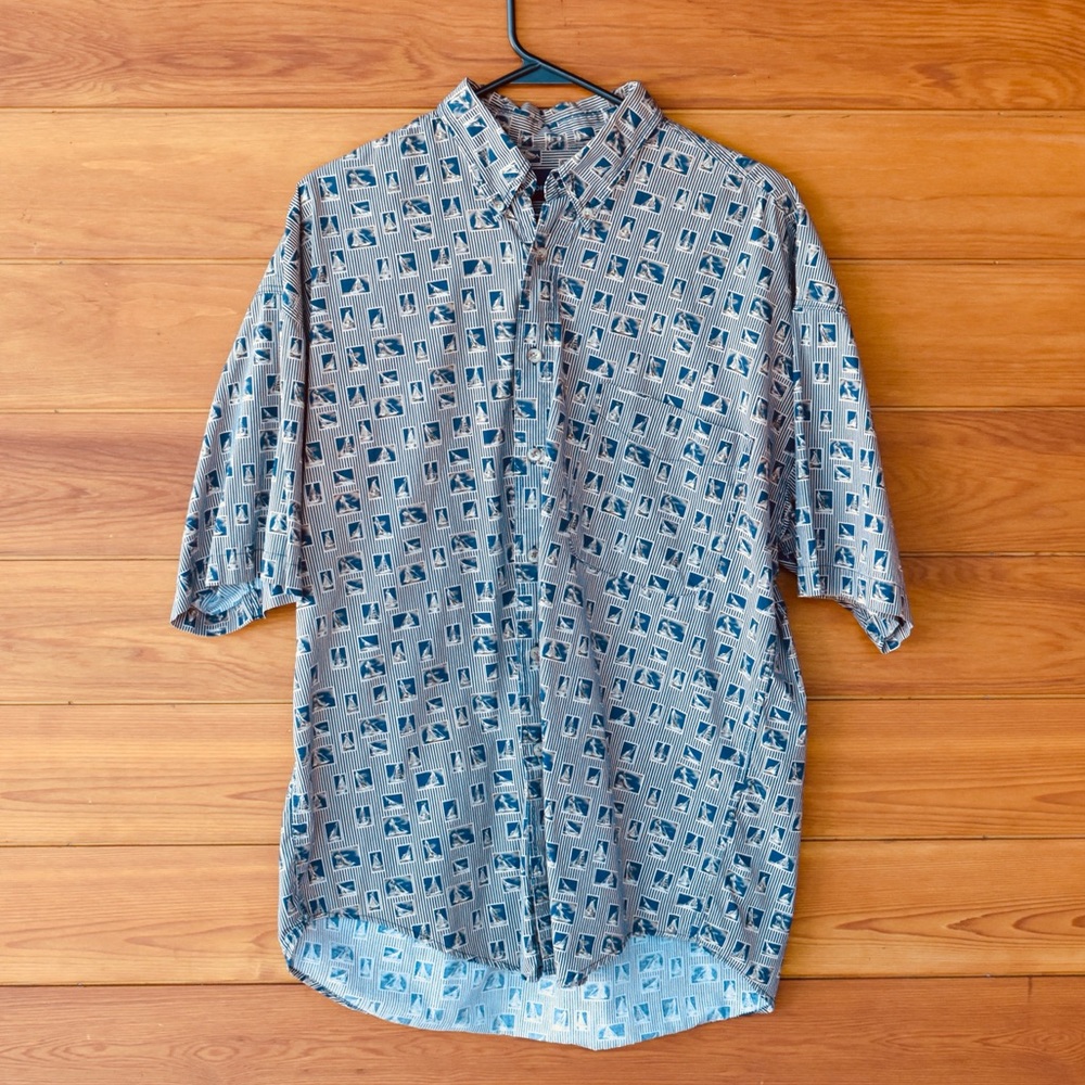 Button Down Casual Shirt Sailboat Design with Button Down Collar - Men’s L